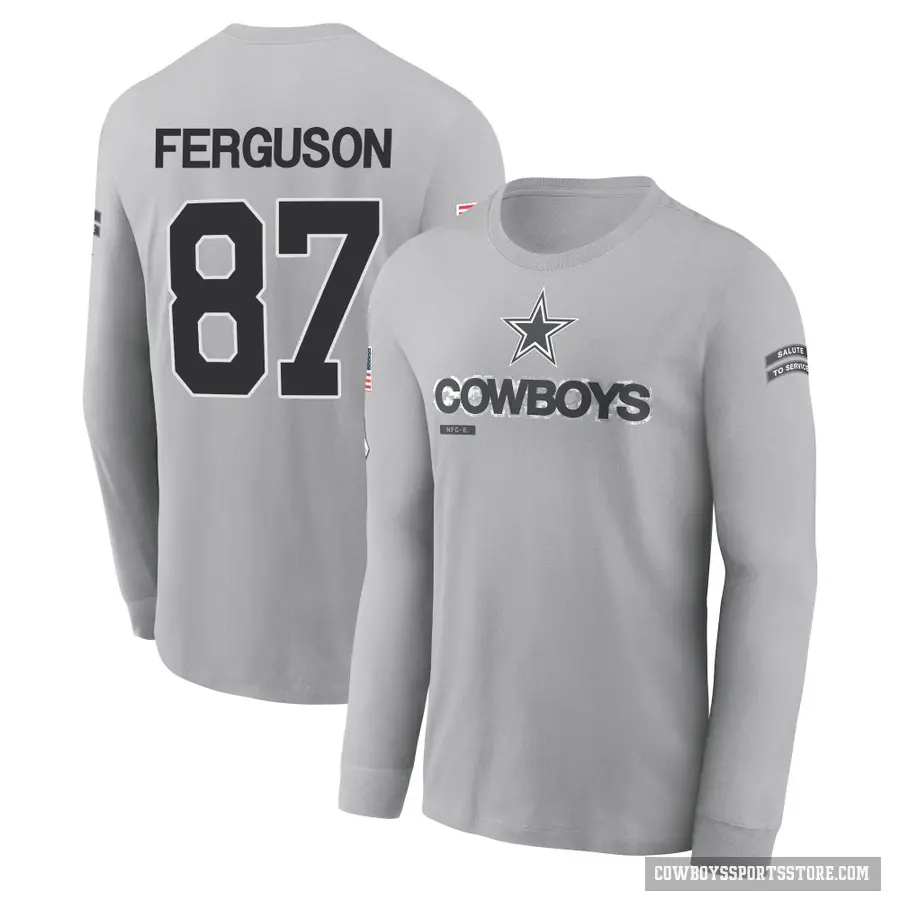 Youth ＃87 Jake Ferguson Dallas Cowboys Gray 2024 Salute to Service Long Sleeve T-Shirt