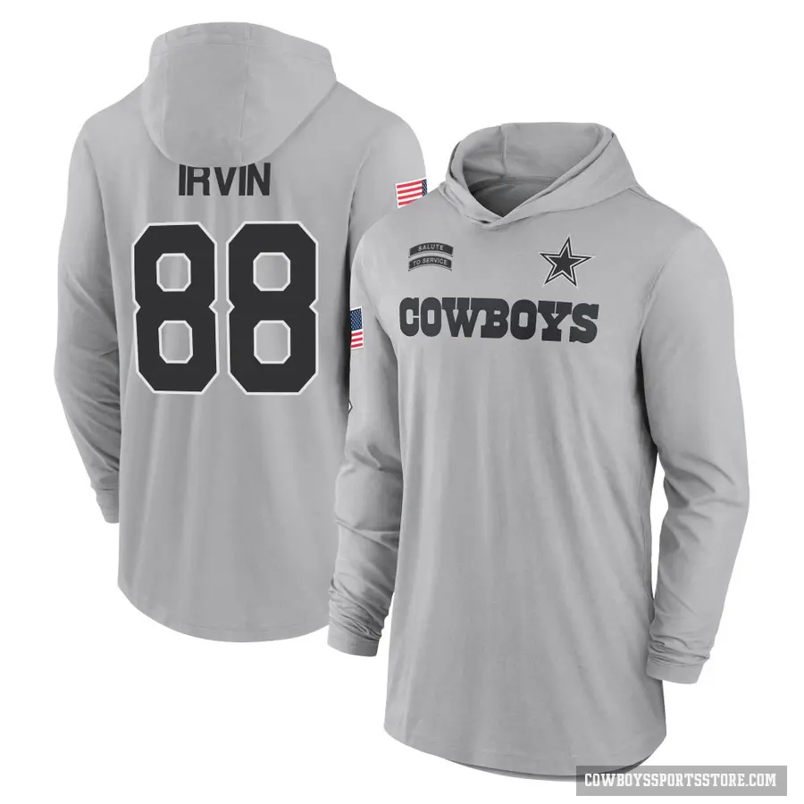 Youth ＃88 Michael Irvin Dallas Cowboys Gray 2024 Salute to Service Lightweight Performance Long Sleeve Hooded T-Shirt