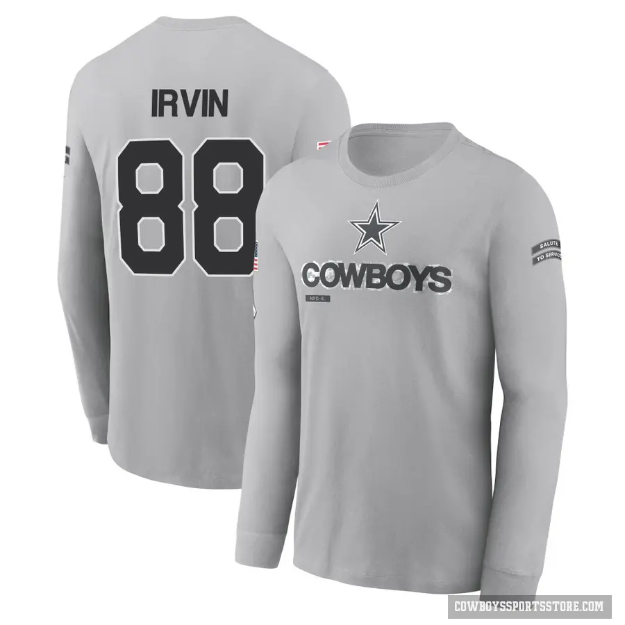 Youth ＃88 Michael Irvin Dallas Cowboys Gray 2024 Salute to Service Long Sleeve T-Shirt