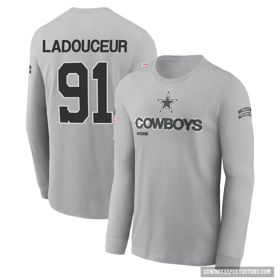 Youth ＃91 L.P. Ladouceur Dallas Cowboys Gray 2024 Salute to Service Long Sleeve T-Shirt