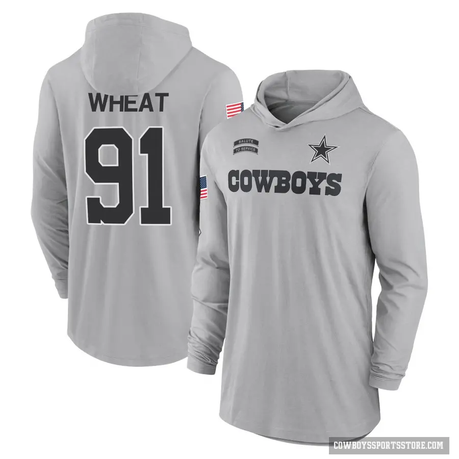 Youth ＃91 Tyrus Wheat Dallas Cowboys Gray 2024 Salute to Service Lightweight Performance Long Sleeve Hooded T-Shirt