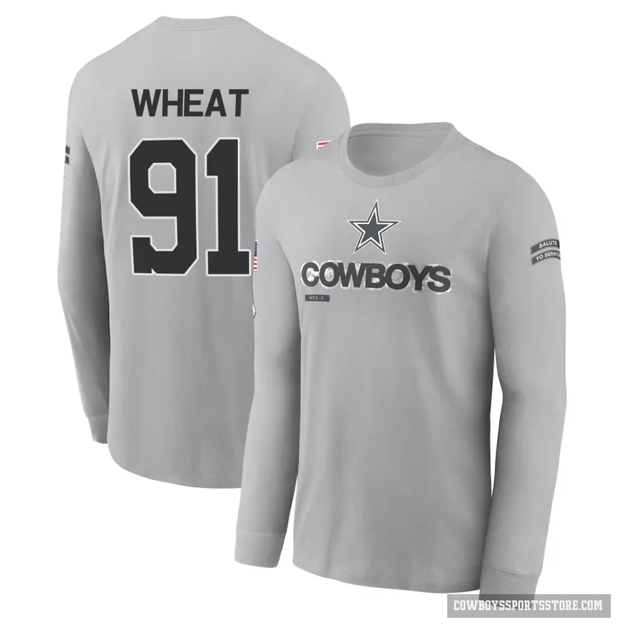 Youth ＃91 Tyrus Wheat Dallas Cowboys Gray 2024 Salute to Service Long Sleeve T-Shirt