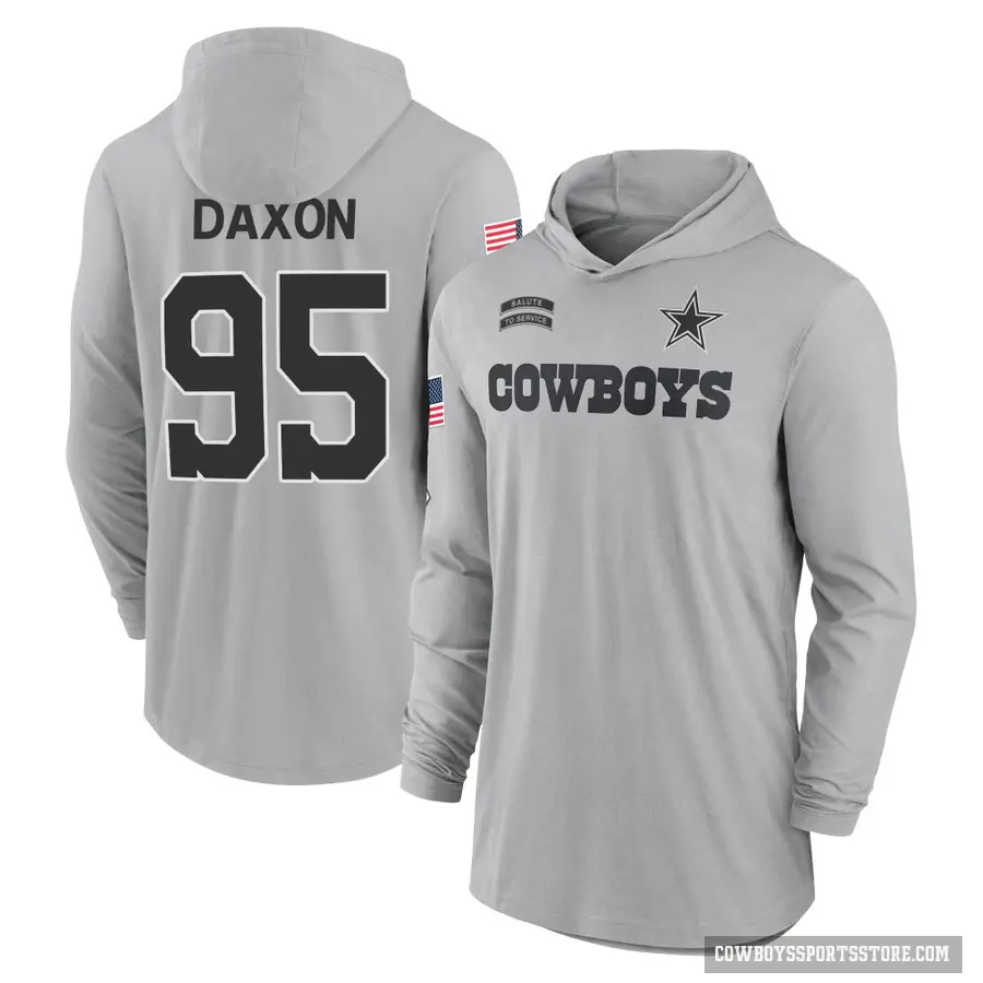 Youth ＃95 Denzel Daxon Dallas Cowboys Gray 2024 Salute to Service Lightweight Performance Long Sleeve Hooded T-Shirt
