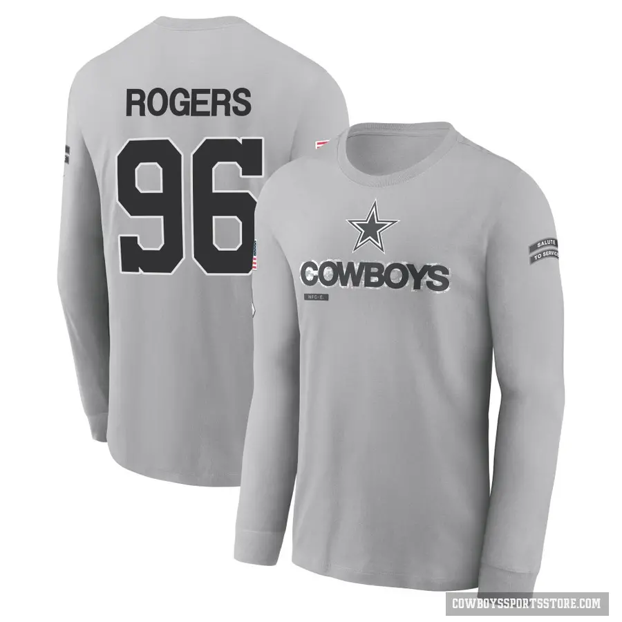 Youth ＃96 Justin Rogers Dallas Cowboys Gray 2024 Salute to Service Long Sleeve T-Shirt